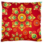 Red and Orange Floral Geometric Pattern Large Flano Cushion Case (One Side) Front