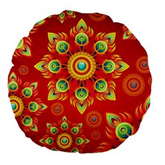 Red And Orange Floral Geometric Pattern Large 18  Premium Flano Round Cushions by LovelyDesigns4U