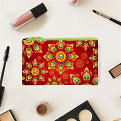 Red And Orange Floral Geometric Pattern Cosmetic Bag (xs) by LovelyDesigns4U