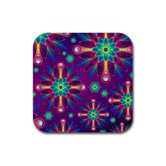 Purple And Green Floral Geometric Pattern Rubber Coaster (square)  by LovelyDesigns4U