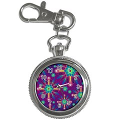 Purple And Green Floral Geometric Pattern Key Chain Watches by LovelyDesigns4U