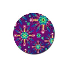 Purple And Green Floral Geometric Pattern Magnet 3  (round)