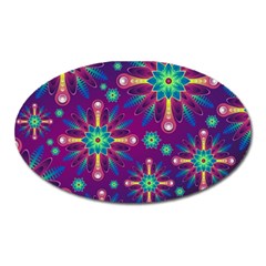 Purple And Green Floral Geometric Pattern Oval Magnet by LovelyDesigns4U