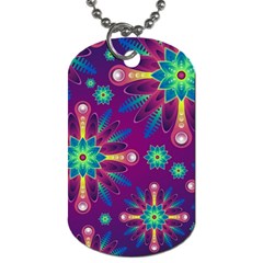 Purple And Green Floral Geometric Pattern Dog Tag (two Sides) by LovelyDesigns4U