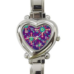 Purple And Green Floral Geometric Pattern Heart Italian Charm Watch