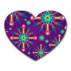 Purple And Green Floral Geometric Pattern Heart Mousepads by LovelyDesigns4U