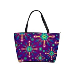 Purple And Green Floral Geometric Pattern Shoulder Handbags by LovelyDesigns4U