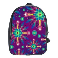 Purple And Green Floral Geometric Pattern School Bags(large) 