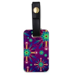 Purple And Green Floral Geometric Pattern Luggage Tags (one Side)  by LovelyDesigns4U