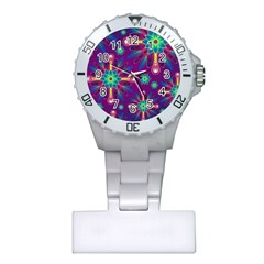 Purple And Green Floral Geometric Pattern Plastic Nurses Watch by LovelyDesigns4U