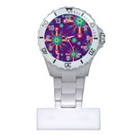 Purple and Green Floral Geometric Pattern Plastic Nurses Watch Front