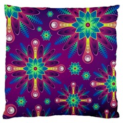 Purple And Green Floral Geometric Pattern Large Flano Cushion Case (one Side) by LovelyDesigns4U