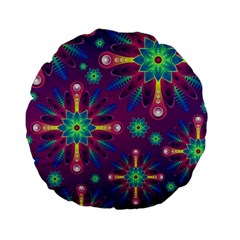 Purple And Green Floral Geometric Pattern Standard 15  Premium Flano Round Cushions by LovelyDesigns4U