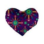 Purple and Green Floral Geometric Pattern Standard 16  Premium Flano Heart Shape Cushions Front