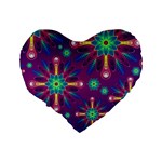 Purple and Green Floral Geometric Pattern Standard 16  Premium Flano Heart Shape Cushions Back