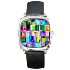 Glitch Art Abstract Square Metal Watch