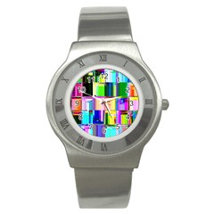 Glitch Art Abstract Stainless Steel Watch by Nexatart