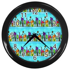 Colourful Street A Completely Seamless Tile Able Design Wall Clocks (black) by Nexatart