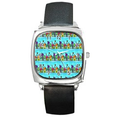 Colourful Street A Completely Seamless Tile Able Design Square Metal Watch by Nexatart