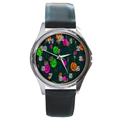 Cartoon Grunge Beetle Wallpaper Background Round Metal Watch by Nexatart