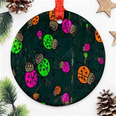 Cartoon Grunge Beetle Wallpaper Background Ornament (round) by Nexatart