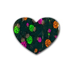 Cartoon Grunge Beetle Wallpaper Background Heart Coaster (4 Pack)  by Nexatart