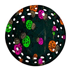 Cartoon Grunge Beetle Wallpaper Background Round Filigree Ornament (two Sides) by Nexatart