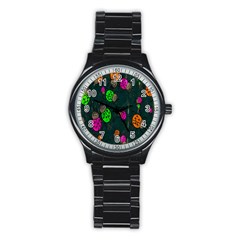 Cartoon Grunge Beetle Wallpaper Background Stainless Steel Round Watch by Nexatart