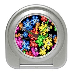 Colourful Snowflake Wallpaper Pattern Travel Alarm Clocks by Nexatart