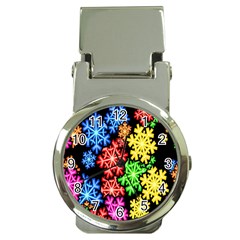 Colourful Snowflake Wallpaper Pattern Money Clip Watches by Nexatart