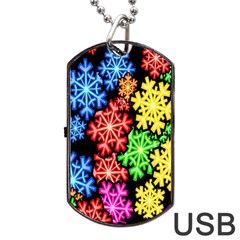 Colourful Snowflake Wallpaper Pattern Dog Tag Usb Flash (two Sides) by Nexatart