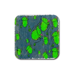 Cartoon Grunge Frog Wallpaper Background Rubber Coaster (square)  by Nexatart