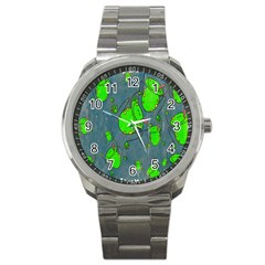 Cartoon Grunge Frog Wallpaper Background Sport Metal Watch by Nexatart