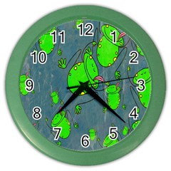 Cartoon Grunge Frog Wallpaper Background Color Wall Clocks by Nexatart