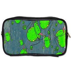 Cartoon Grunge Frog Wallpaper Background Toiletries Bags by Nexatart