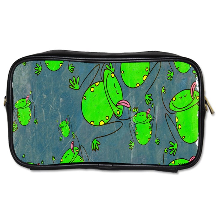 Cartoon Grunge Frog Wallpaper Background Toiletries Bags