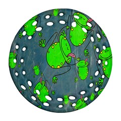 Cartoon Grunge Frog Wallpaper Background Round Filigree Ornament (two Sides) by Nexatart