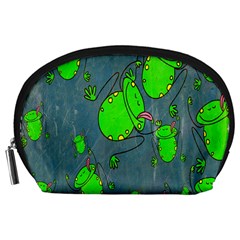 Cartoon Grunge Frog Wallpaper Background Accessory Pouches (large)  by Nexatart