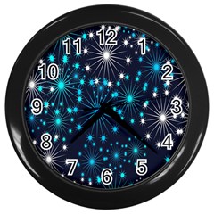 Digitally Created Snowflake Pattern Background Wall Clocks (black) by Nexatart