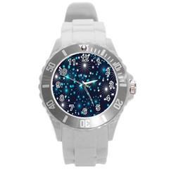 Digitally Created Snowflake Pattern Background Round Plastic Sport Watch (l) by Nexatart