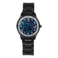 Digitally Created Snowflake Pattern Background Stainless Steel Round Watch by Nexatart