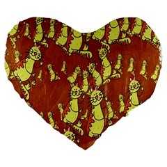 Cartoon Grunge Cat Wallpaper Background Large 19  Premium Flano Heart Shape Cushions by Nexatart