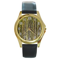 Bamboo Trees Background Round Gold Metal Watch by Nexatart