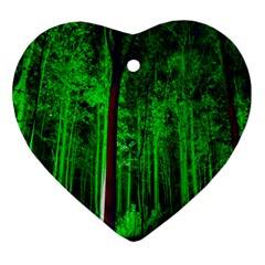 Spooky Forest With Illuminated Trees Ornament (heart) by Nexatart