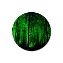 Spooky Forest With Illuminated Trees Rubber Round Coaster (4 Pack)  by Nexatart