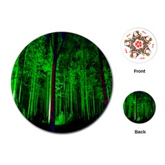 Spooky Forest With Illuminated Trees Playing Cards (round)  by Nexatart