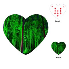 Spooky Forest With Illuminated Trees Playing Cards (heart)  by Nexatart