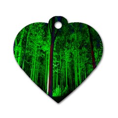 Spooky Forest With Illuminated Trees Dog Tag Heart (two Sides) by Nexatart