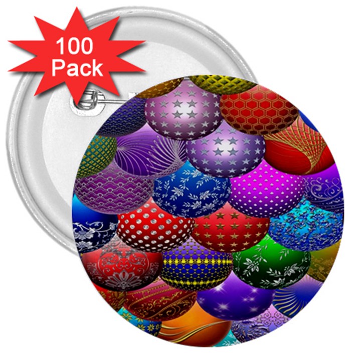 Fun Balls Pattern Colorful And Ornamental Balls Pattern Background 3  Buttons (100 pack) 