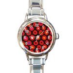 Polka Dot Texture Digitally Created Abstract Polka Dot Design Round Italian Charm Watch Front